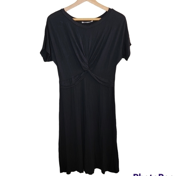 Mai Soli | Short Sleeve Black Midi Dress with Knotted Twist Front - Picture 1 of 6